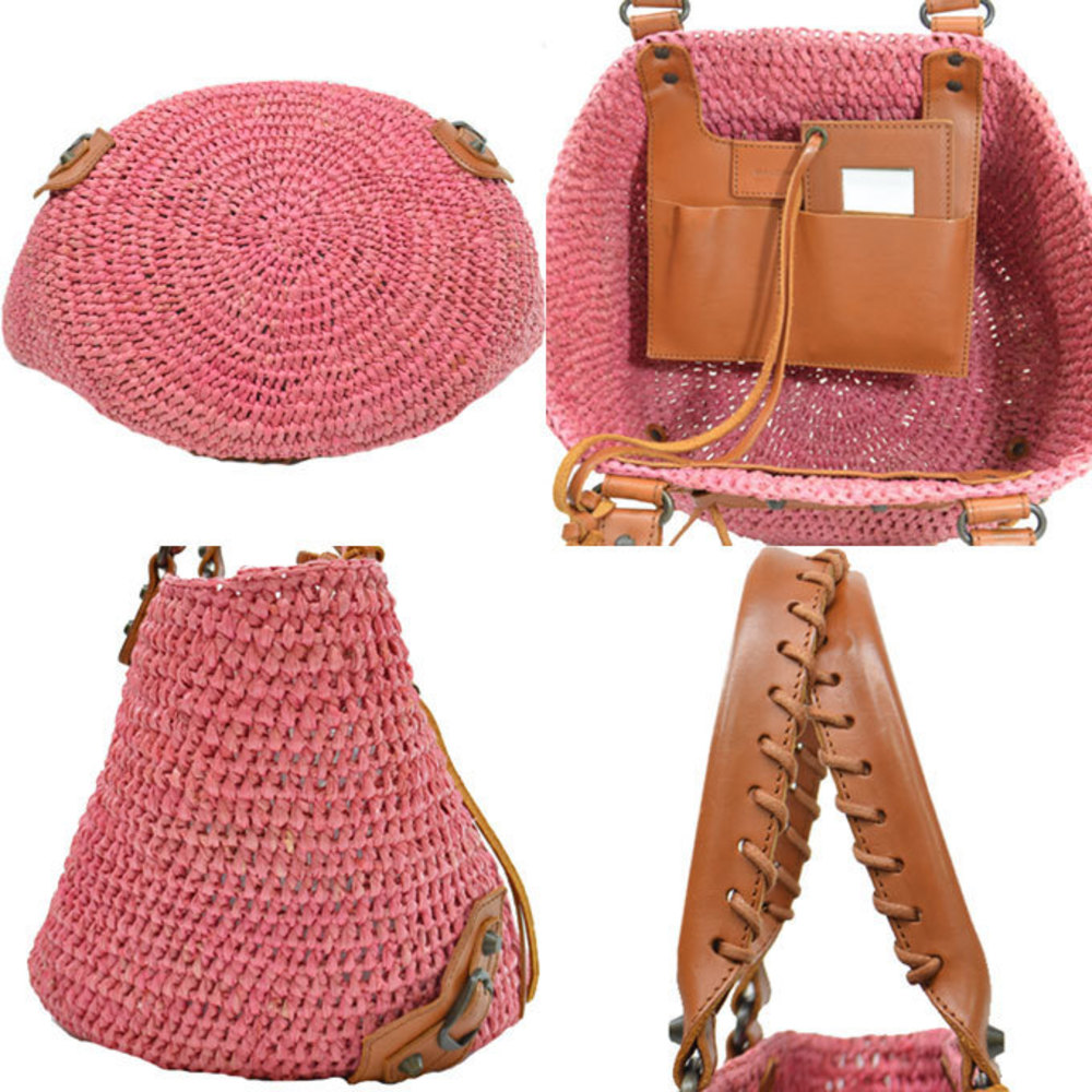 Balenciaga Basket Brown Straw Bag Leather Red - Picture 1 of 3